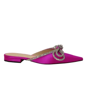 Mach & Mach Double Bow Crystal-Embellished Slippers in Pink Satin