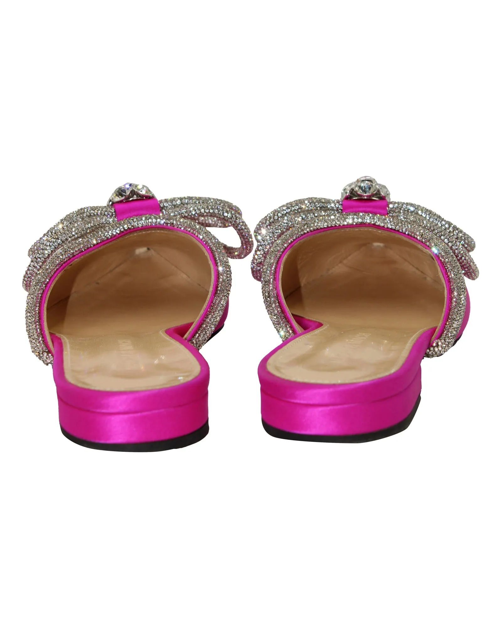 Mach & Mach Double Bow Crystal-Embellished Slippers in Pink Satin