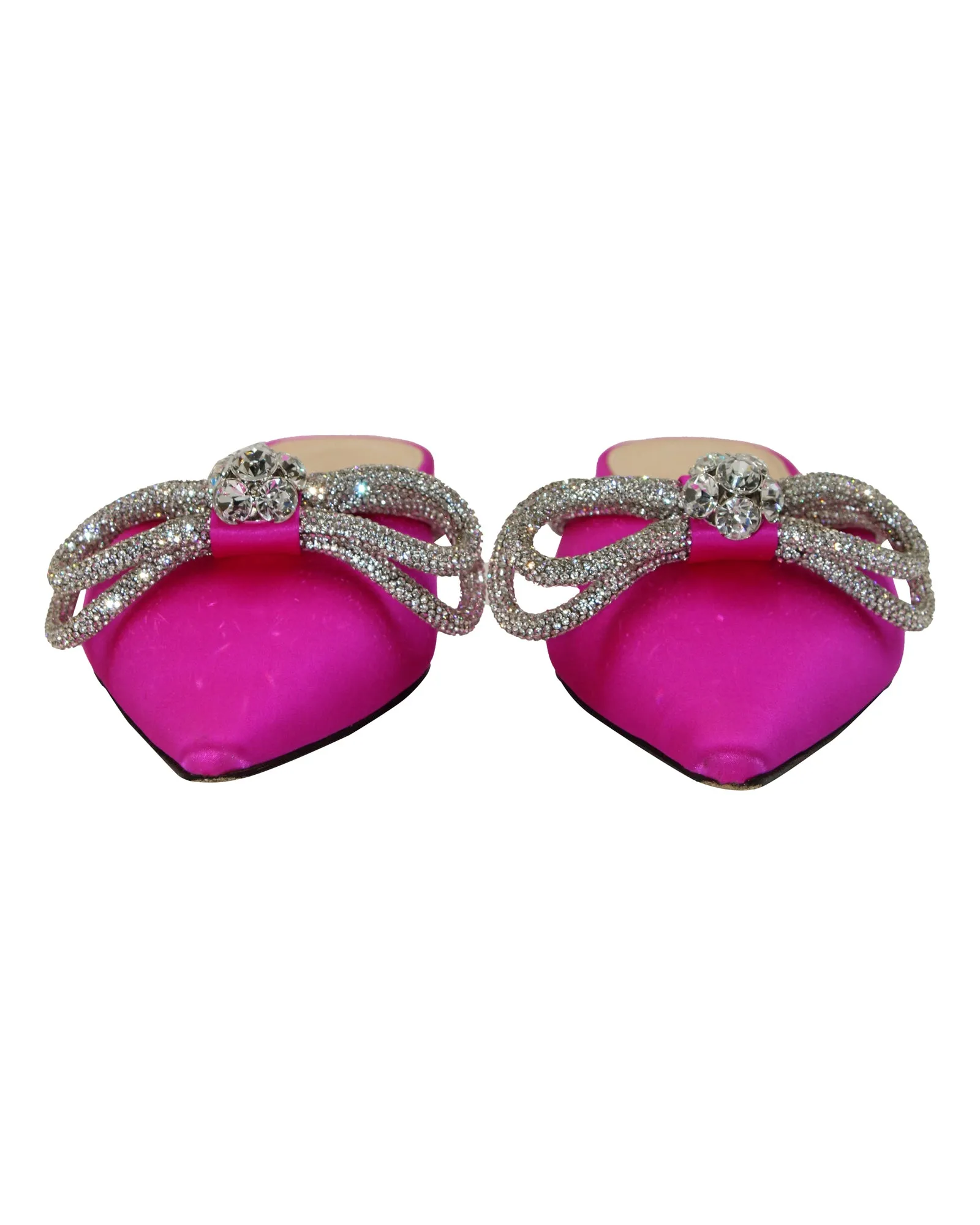 Mach & Mach Double Bow Crystal-Embellished Slippers in Pink Satin