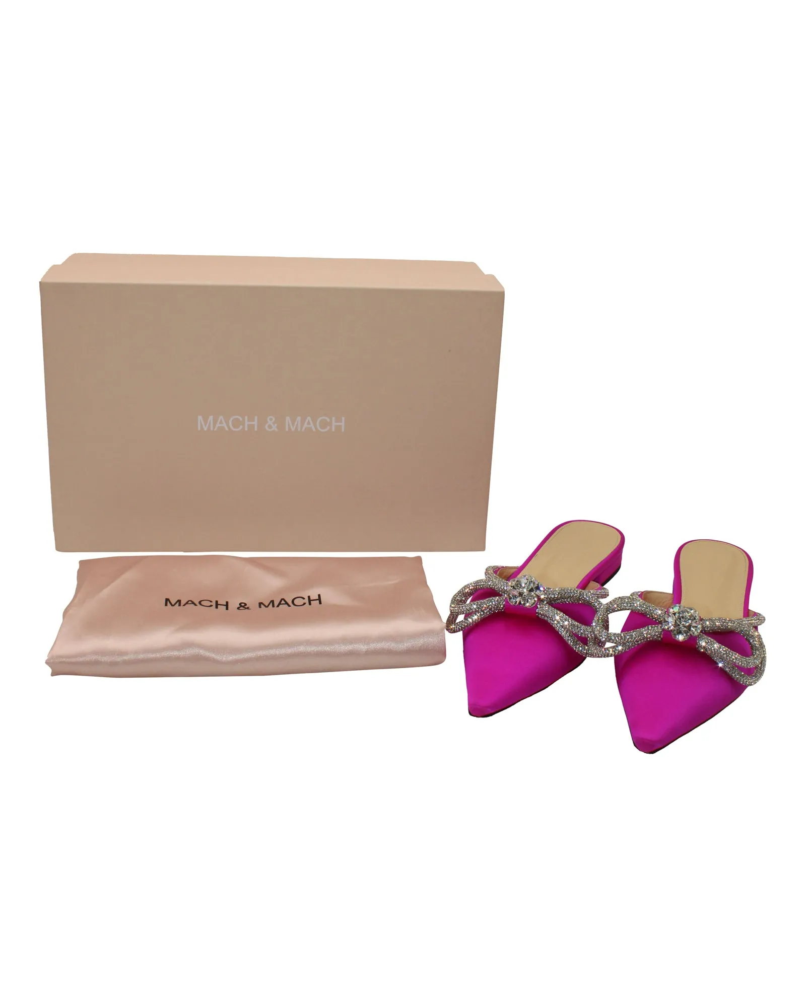 Mach & Mach Double Bow Crystal-Embellished Slippers in Pink Satin