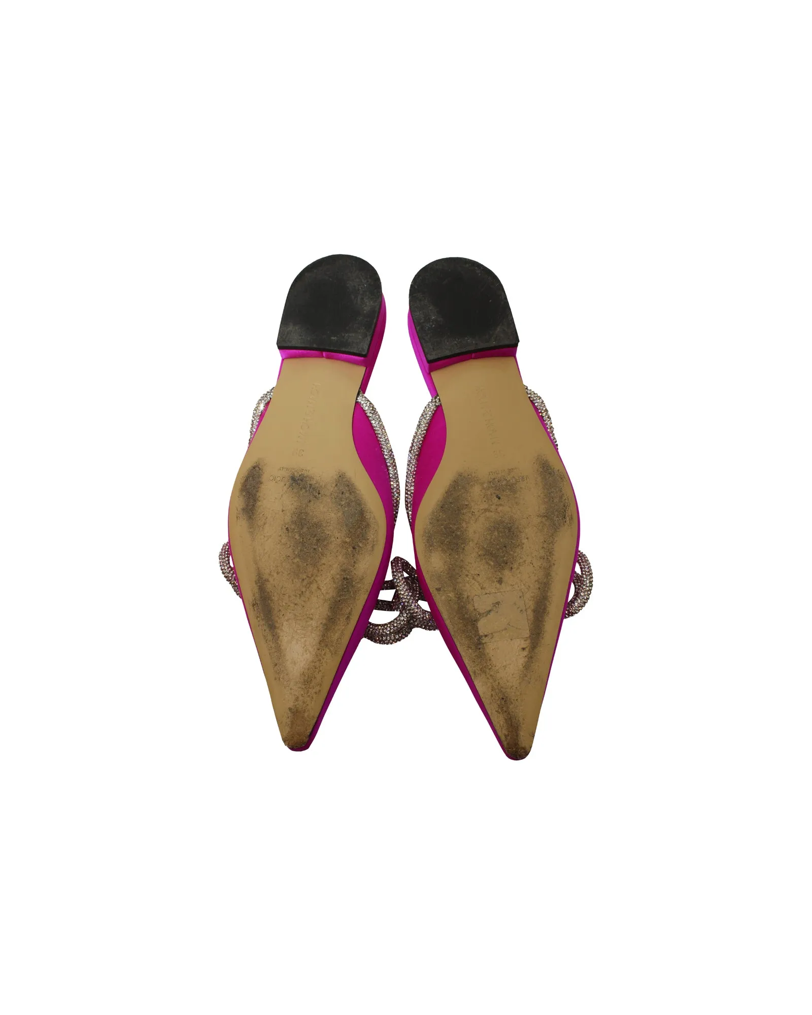 Mach & Mach Double Bow Crystal-Embellished Slippers in Pink Satin