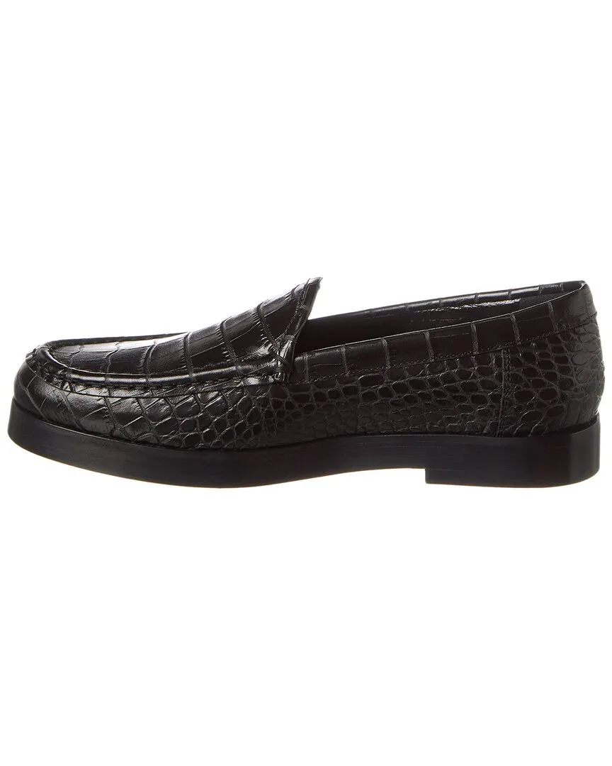 Manolo Blahnik Dinelio Croc-Embossed Leather Loafer