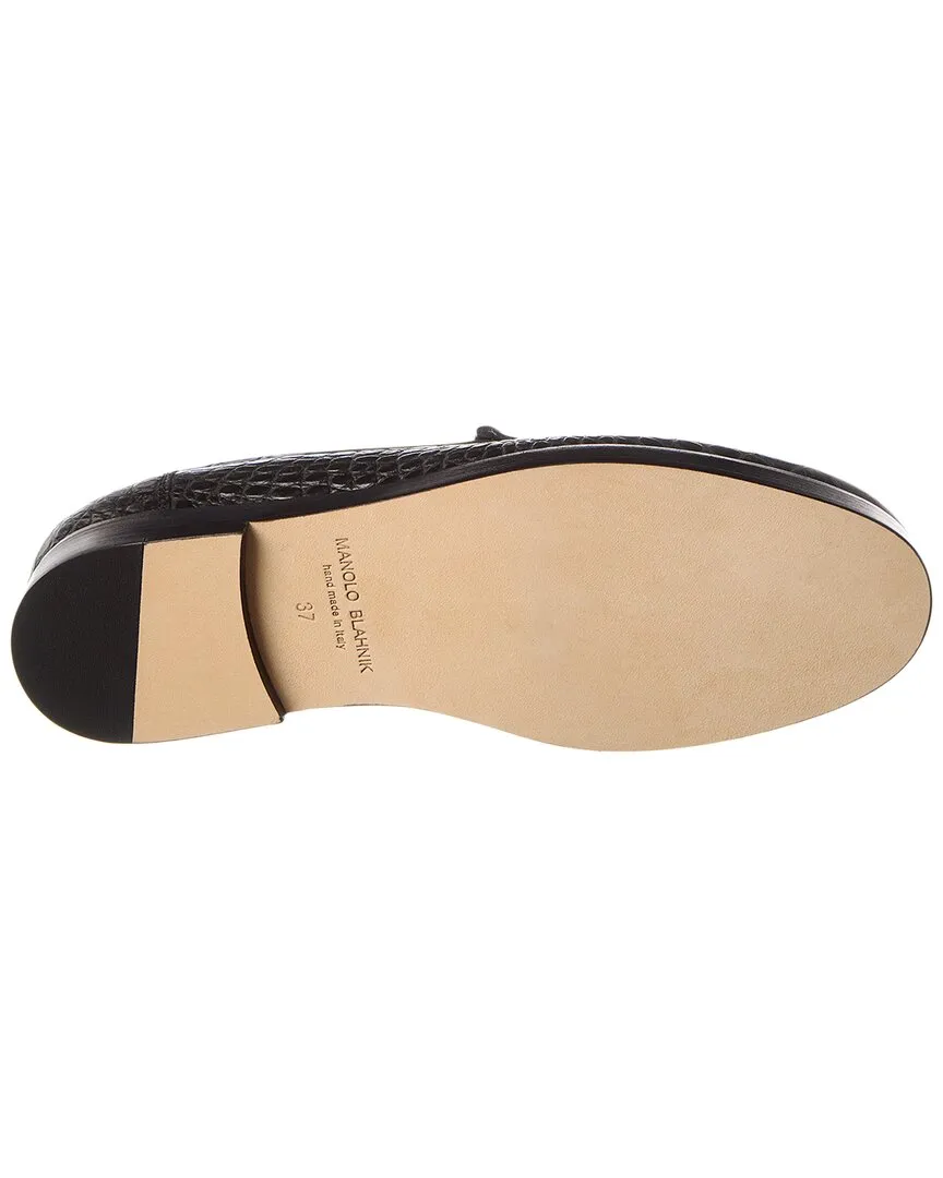 Manolo Blahnik Dinelio Croc-Embossed Leather Loafer