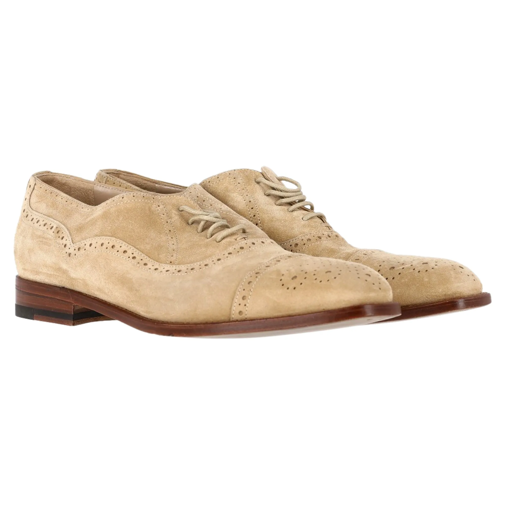Manolo Blahnik Witney Cap Toe Oxfords in Light Beige Suede