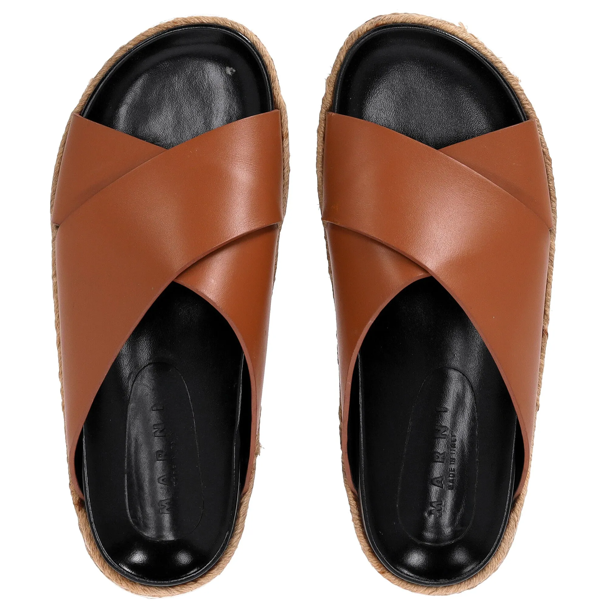 Marni Slide Sandals in Brown Leather