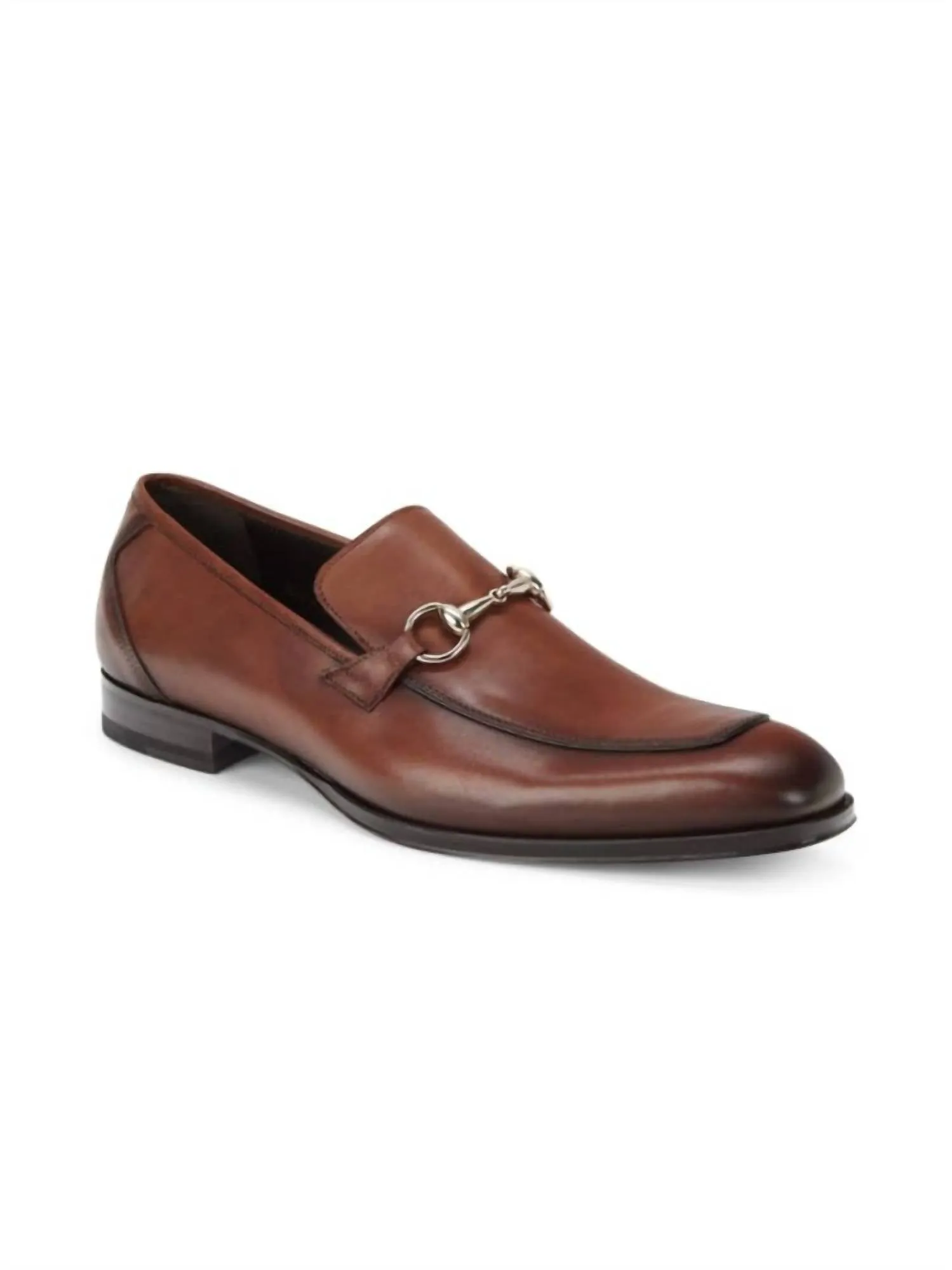Men's Apron Toe Leather Bit Loafers In Dark Cognac