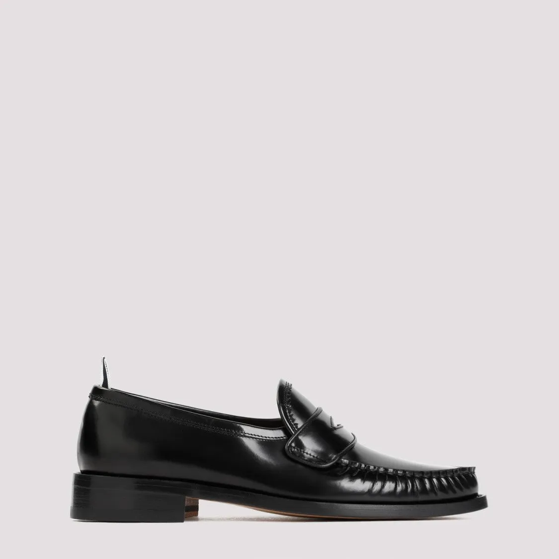Pleated Varsity Black Calf Leather Loafers