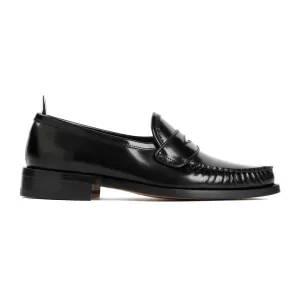 Pleated Varsity Black Calf Leather Loafers