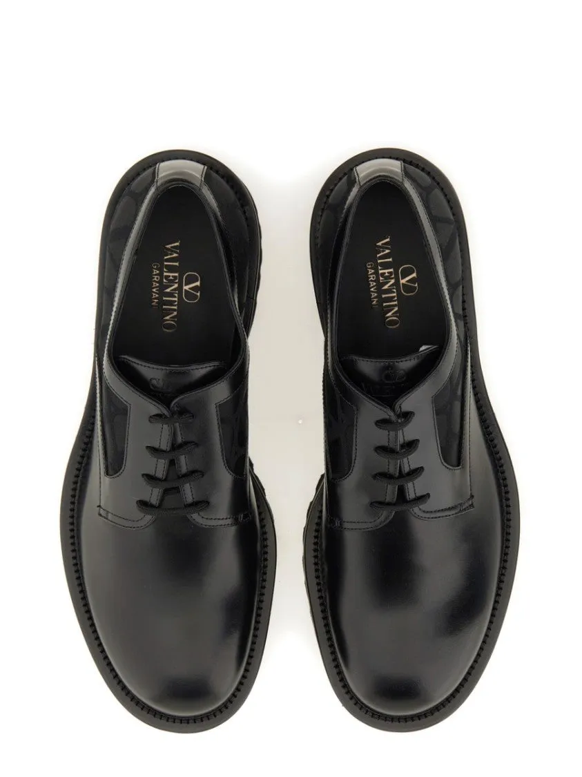 Polished Leather Derby Shoe With Textured Detailing