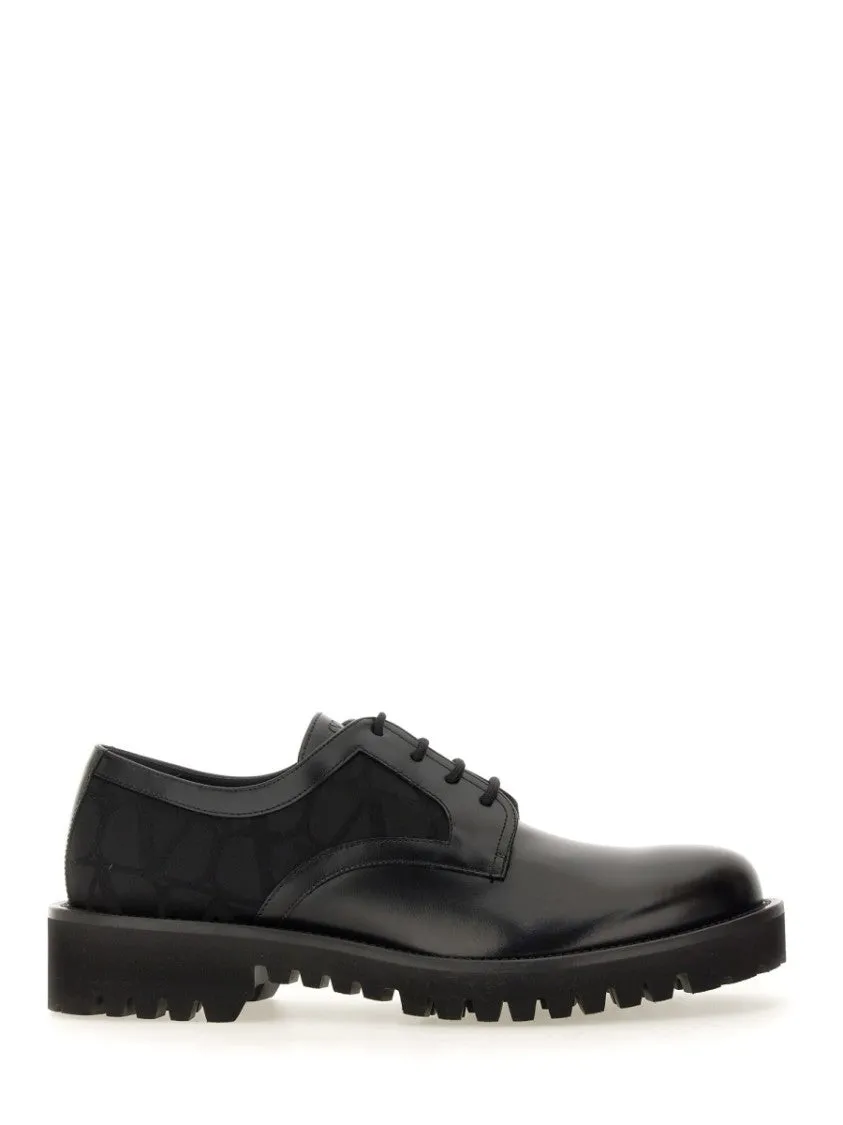 Polished Leather Derby Shoe With Textured Detailing