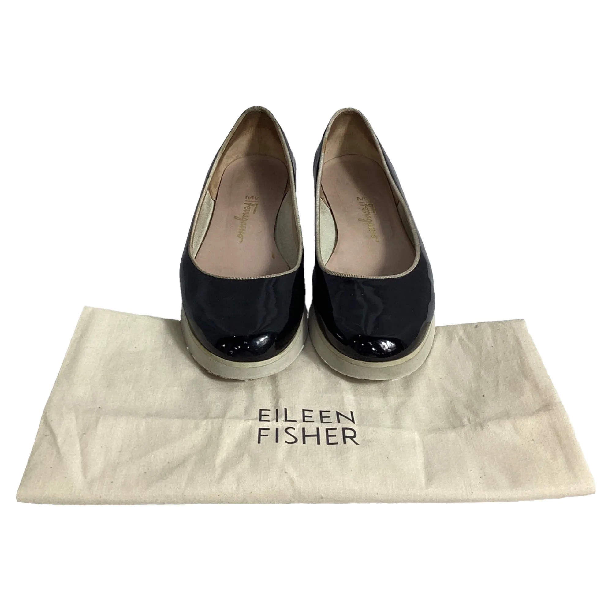 Salvatore Ferragamo Platform Ballet Flats in Black Patent Leather