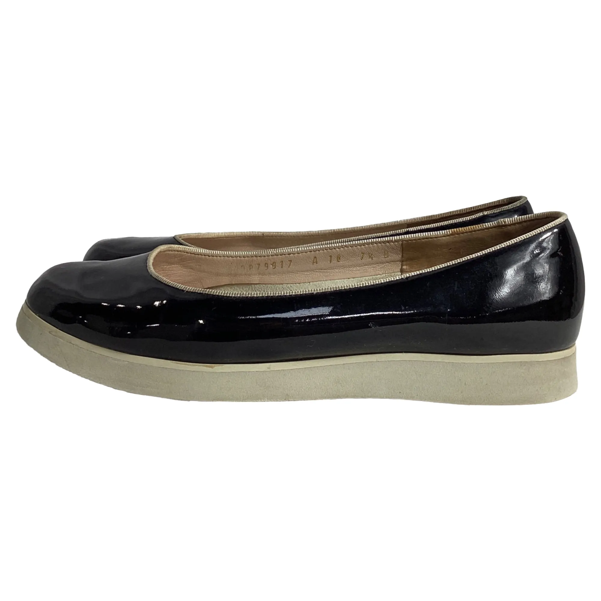 Salvatore Ferragamo Platform Ballet Flats in Black Patent Leather