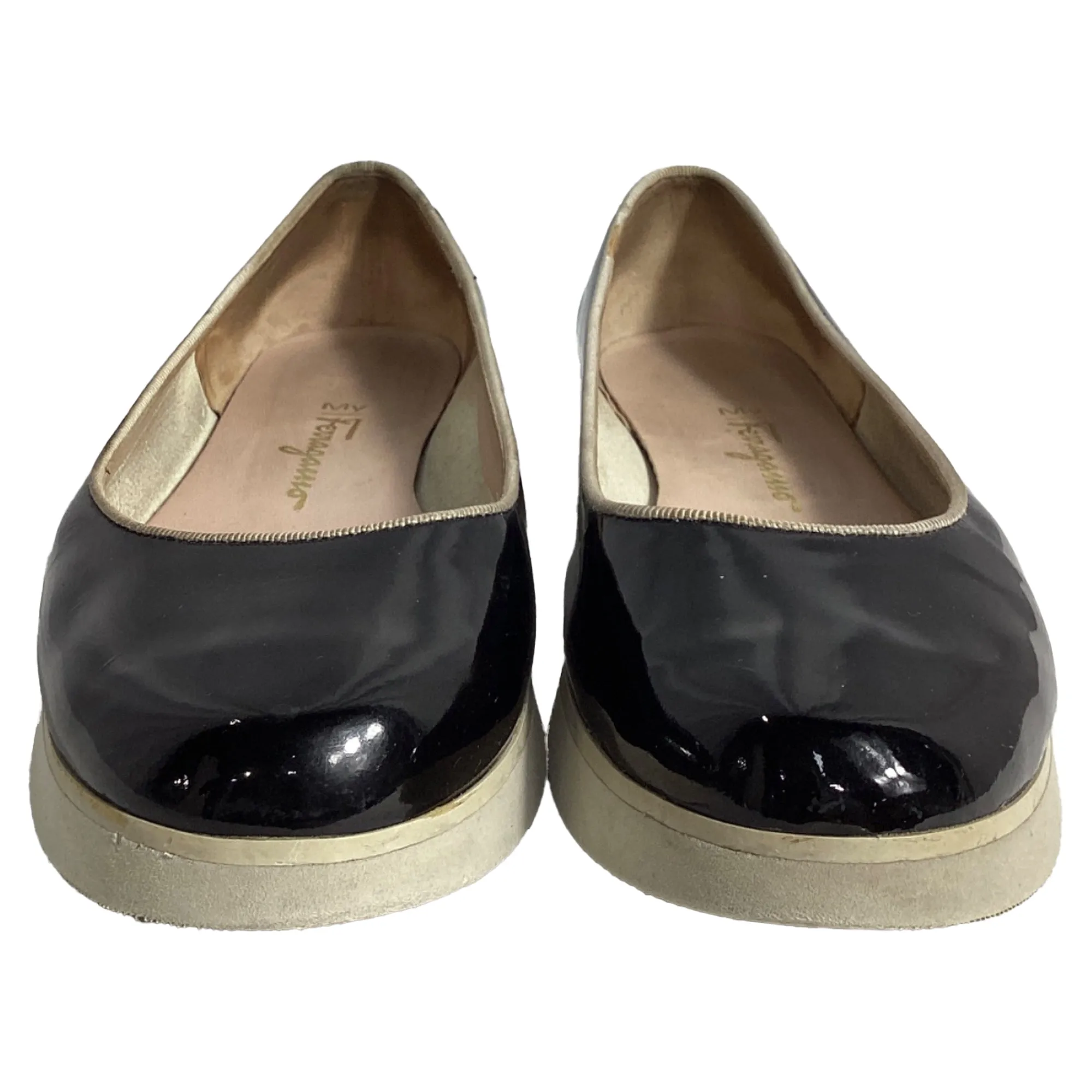 Salvatore Ferragamo Platform Ballet Flats in Black Patent Leather
