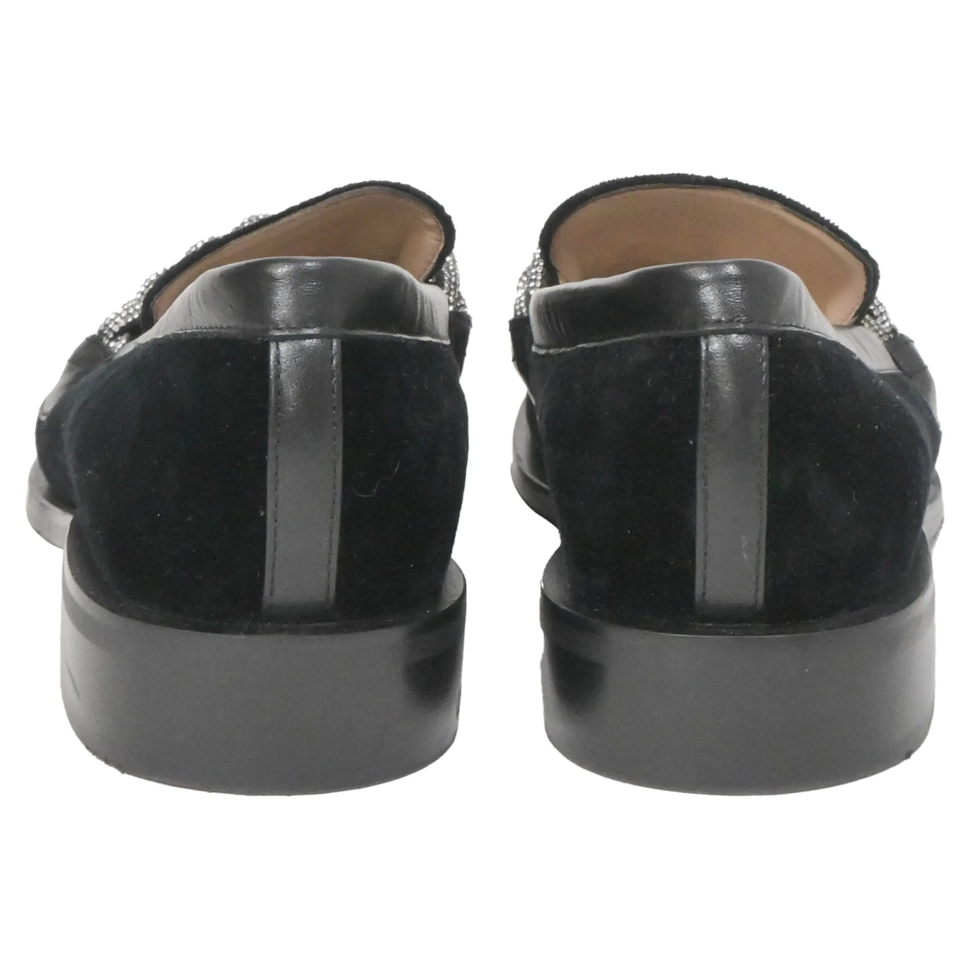Stuart Weitzman Crystal-Embellished Chain-Link Loafers in Black Suede