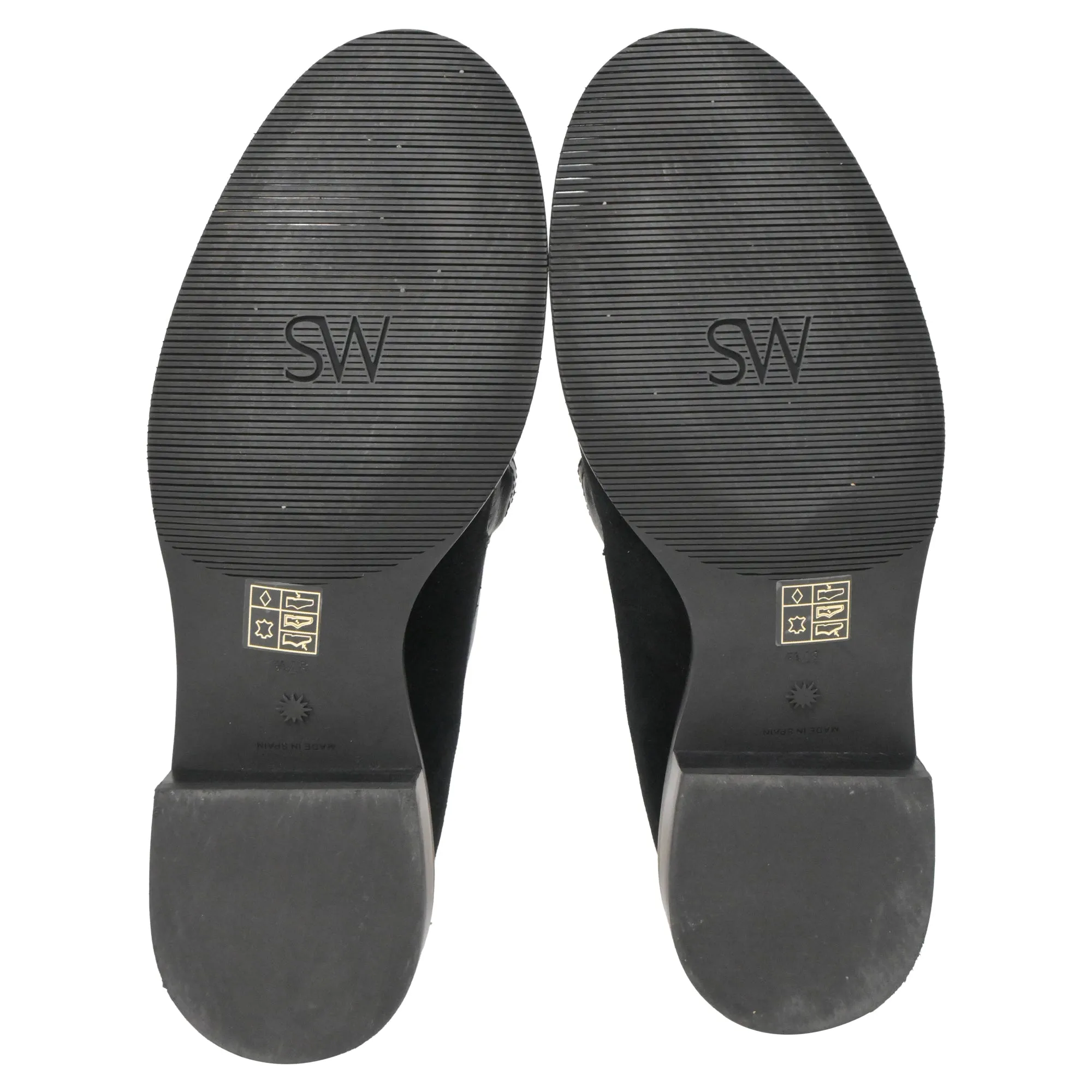 Stuart Weitzman Crystal-Embellished Chain-Link Loafers in Black Suede