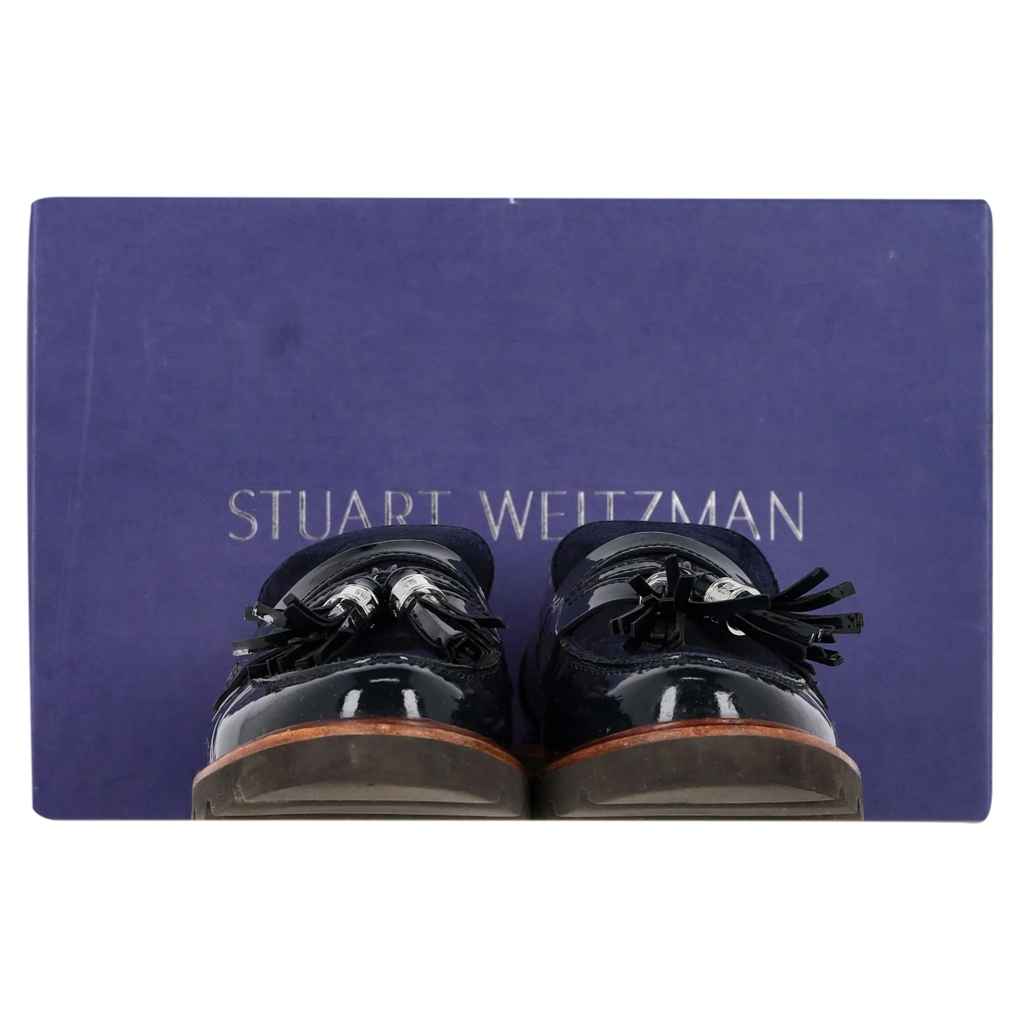 Stuart Weitzman Manila Loafers in Navy Blue Patent Leather