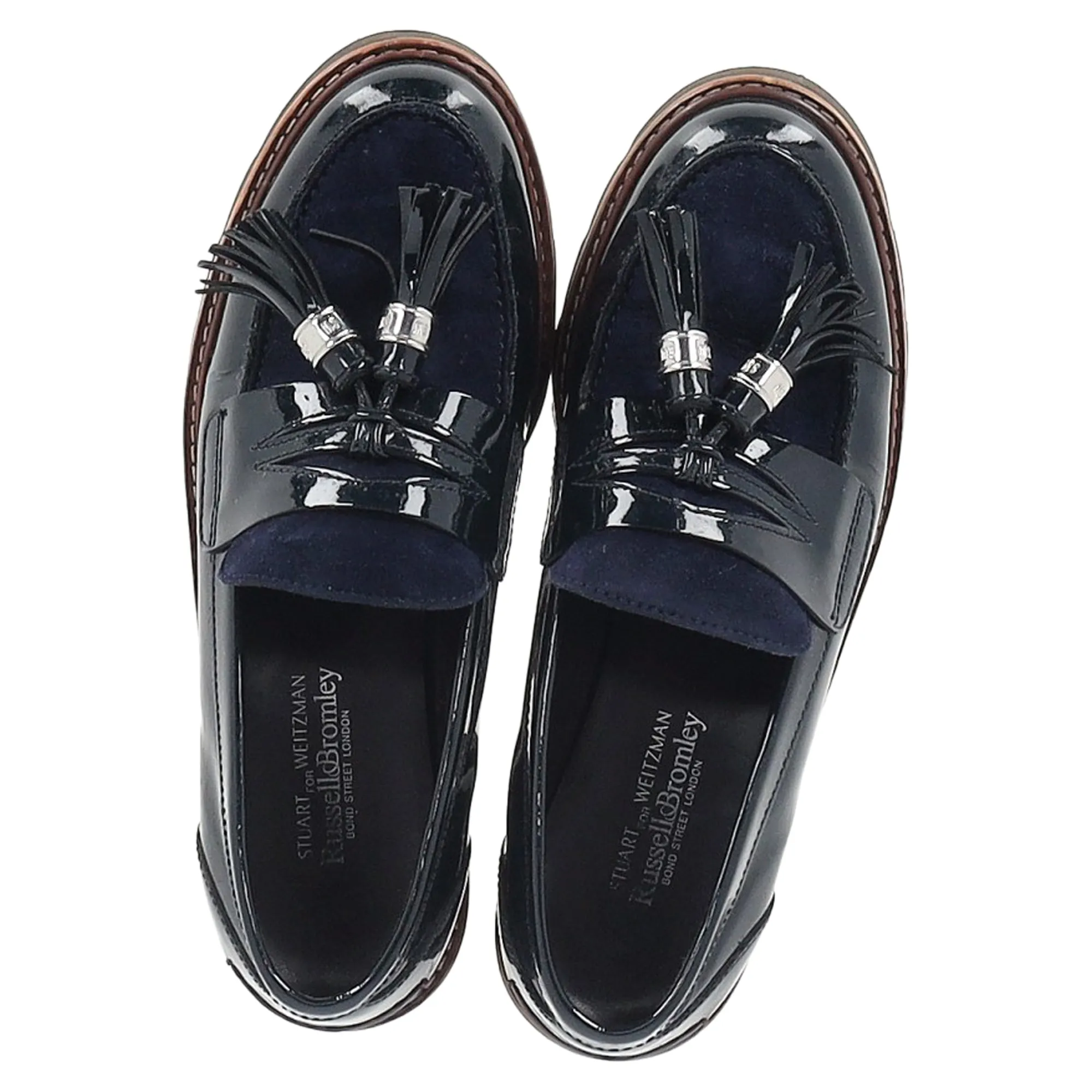 Stuart Weitzman Manila Loafers in Navy Blue Patent Leather
