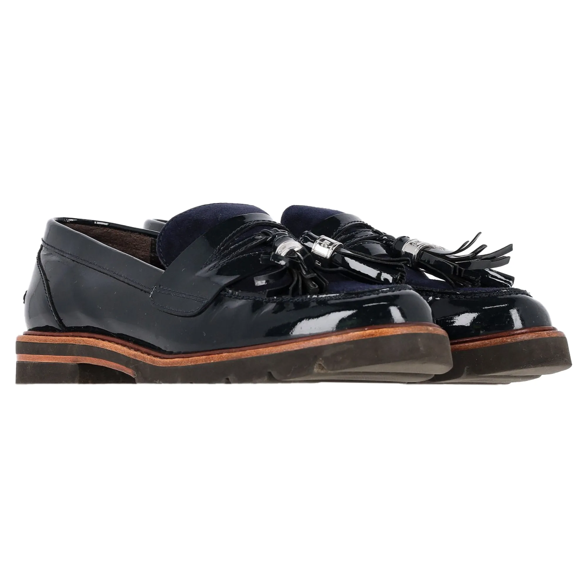 Stuart Weitzman Manila Loafers in Navy Blue Patent Leather