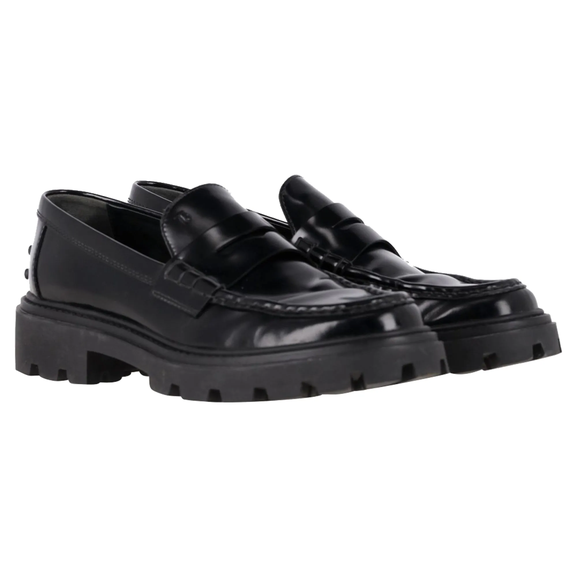 Tod's Chunky Penny Loafers in Black Leather