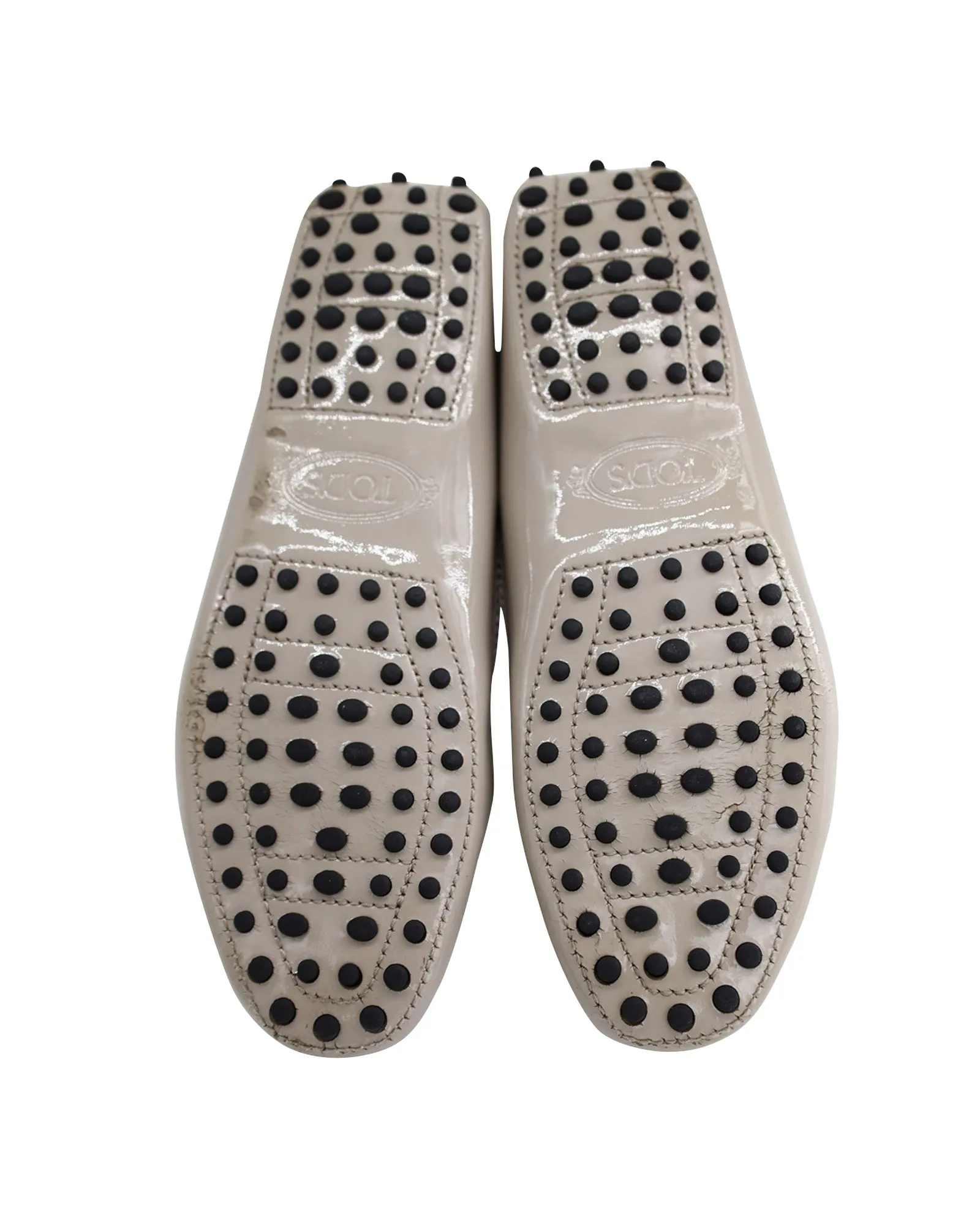 Tod's Flat Loafers in Beige Patent Leather