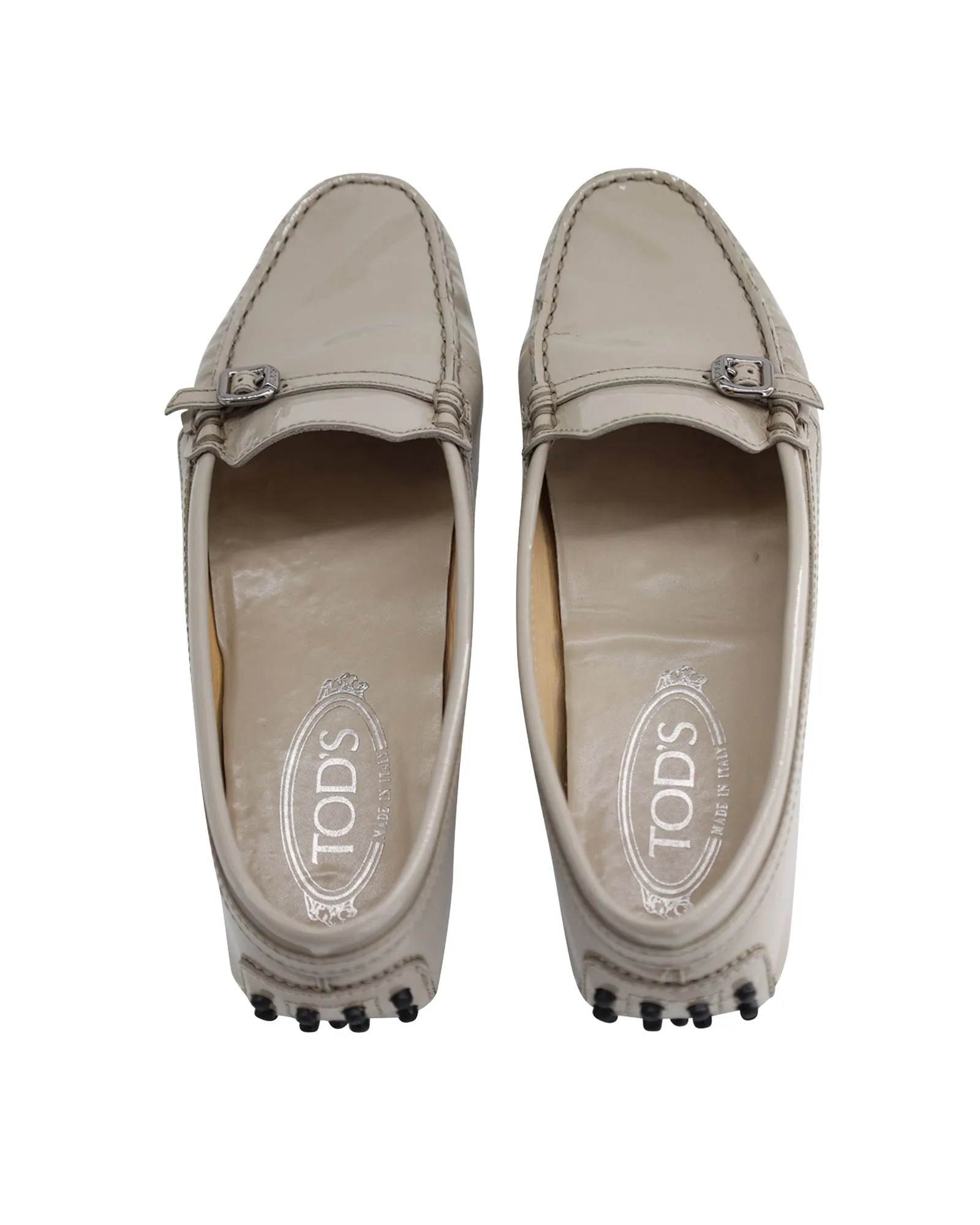 Tod's Flat Loafers in Beige Patent Leather