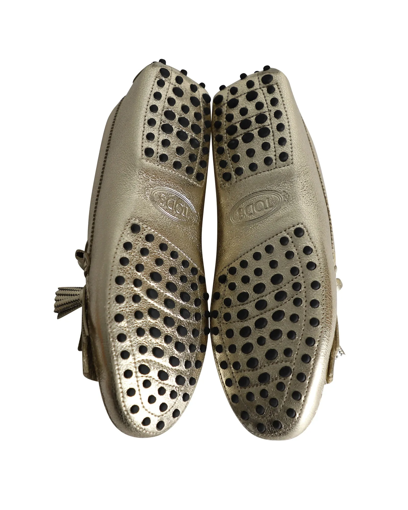 Tod's Fringed Loafers in Gold Leather