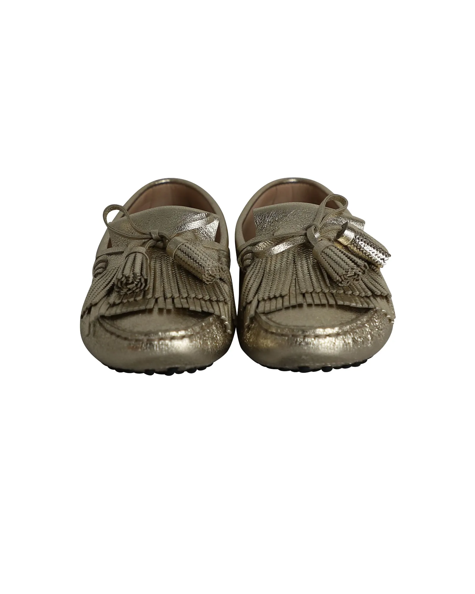 Tod's Fringed Loafers in Gold Leather