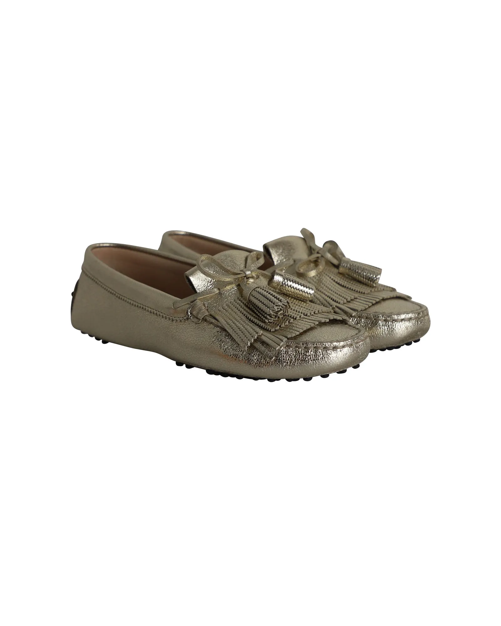 Tod's Fringed Loafers in Gold Leather