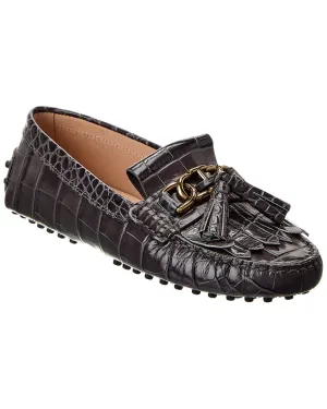 TODs Gommini Croc-Embossed Leather Loafer