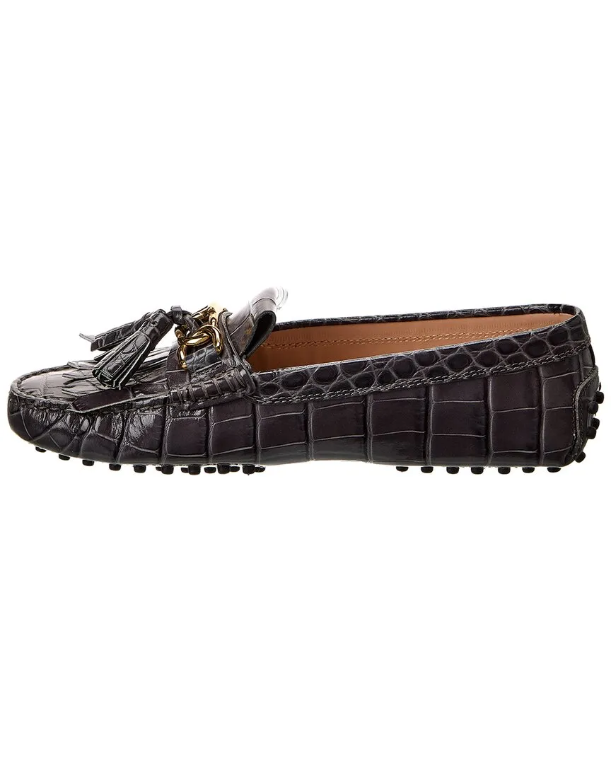 TODs Gommini Croc-Embossed Leather Loafer