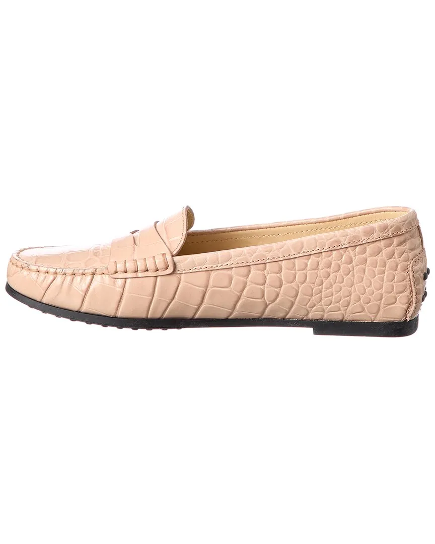 TODs Gommino Croc-Embossed Leather Loafer