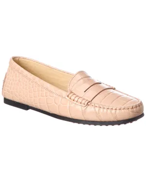 TODs Gommino Croc-Embossed Leather Loafer