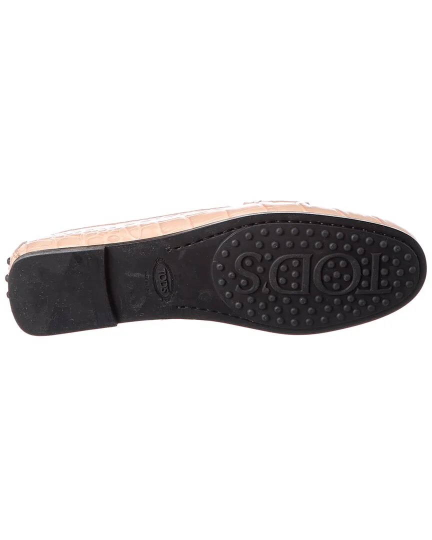 TODs Gommino Croc-Embossed Leather Loafer