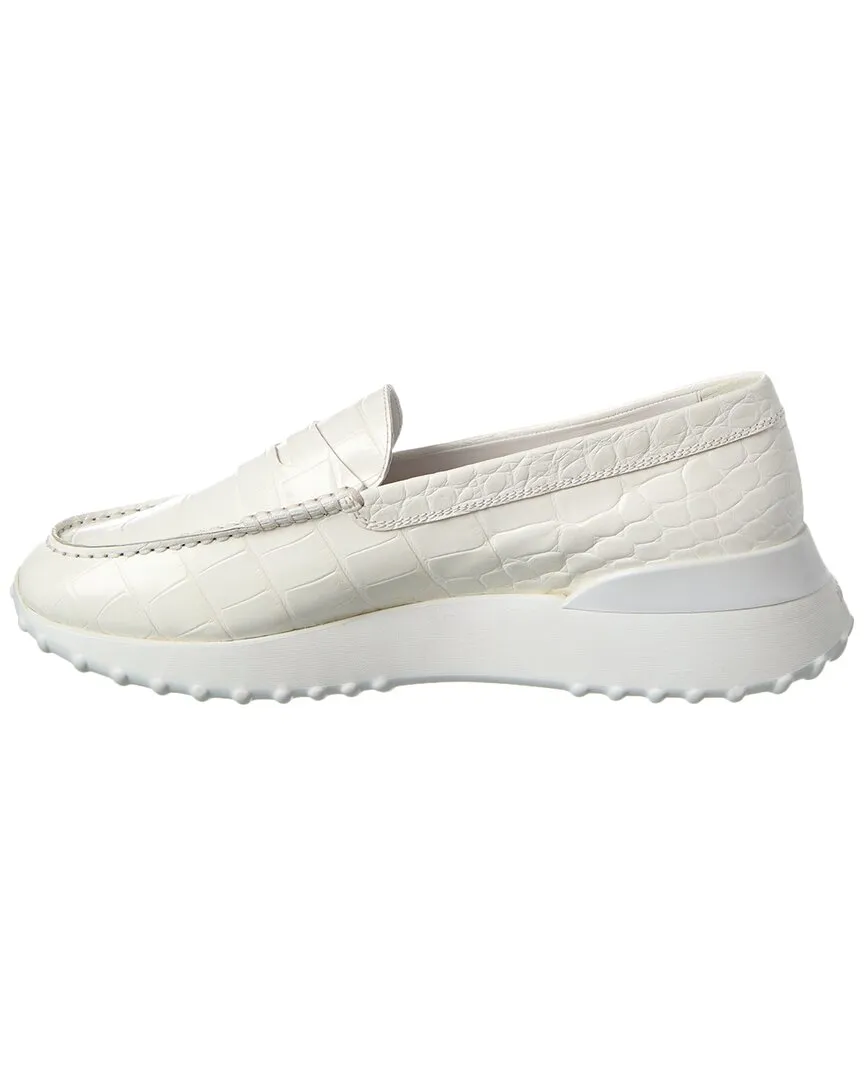 TODs Gommino Croc-Embossed Leather Platform Loafer