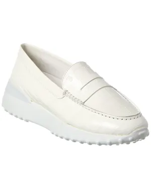 TODs Gommino Croc-Embossed Leather Platform Loafer