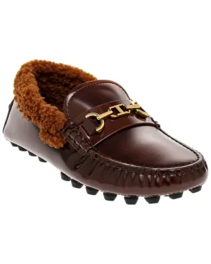 TODs Gommino Leather & Shearling Loafer