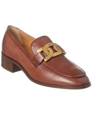 TODs Logo Chain Detail Leather Loafer