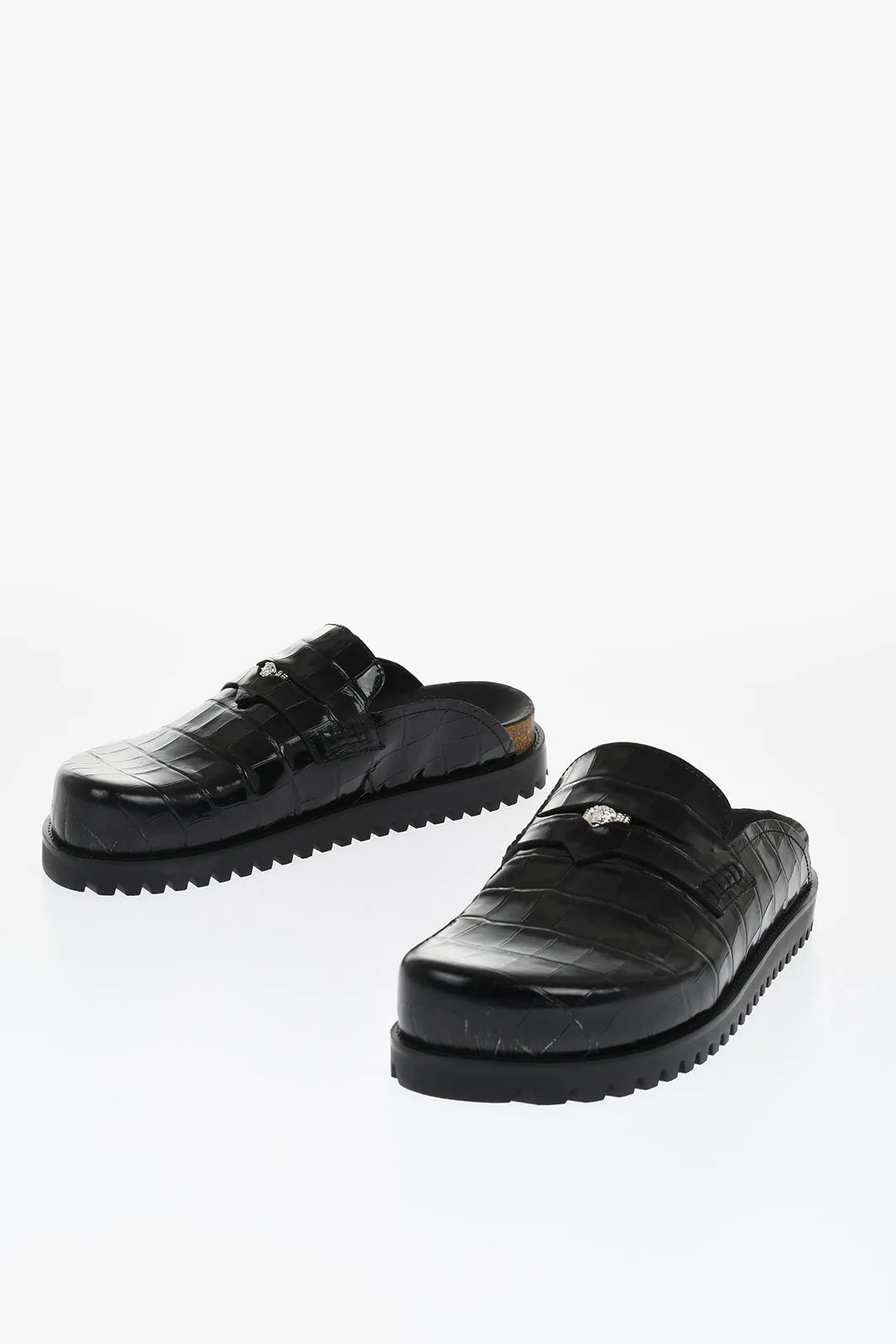 Versace Crocodile Print Leather Penny Mules