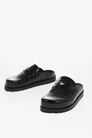 Versace Crocodile Print Leather Penny Mules