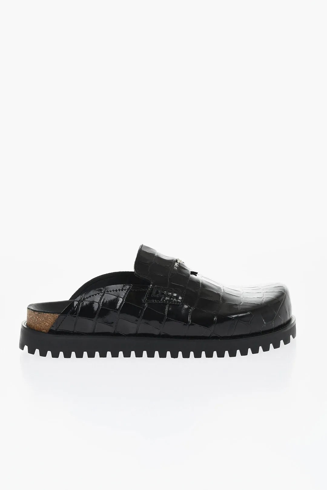 Versace Crocodile Print Leather Penny Mules