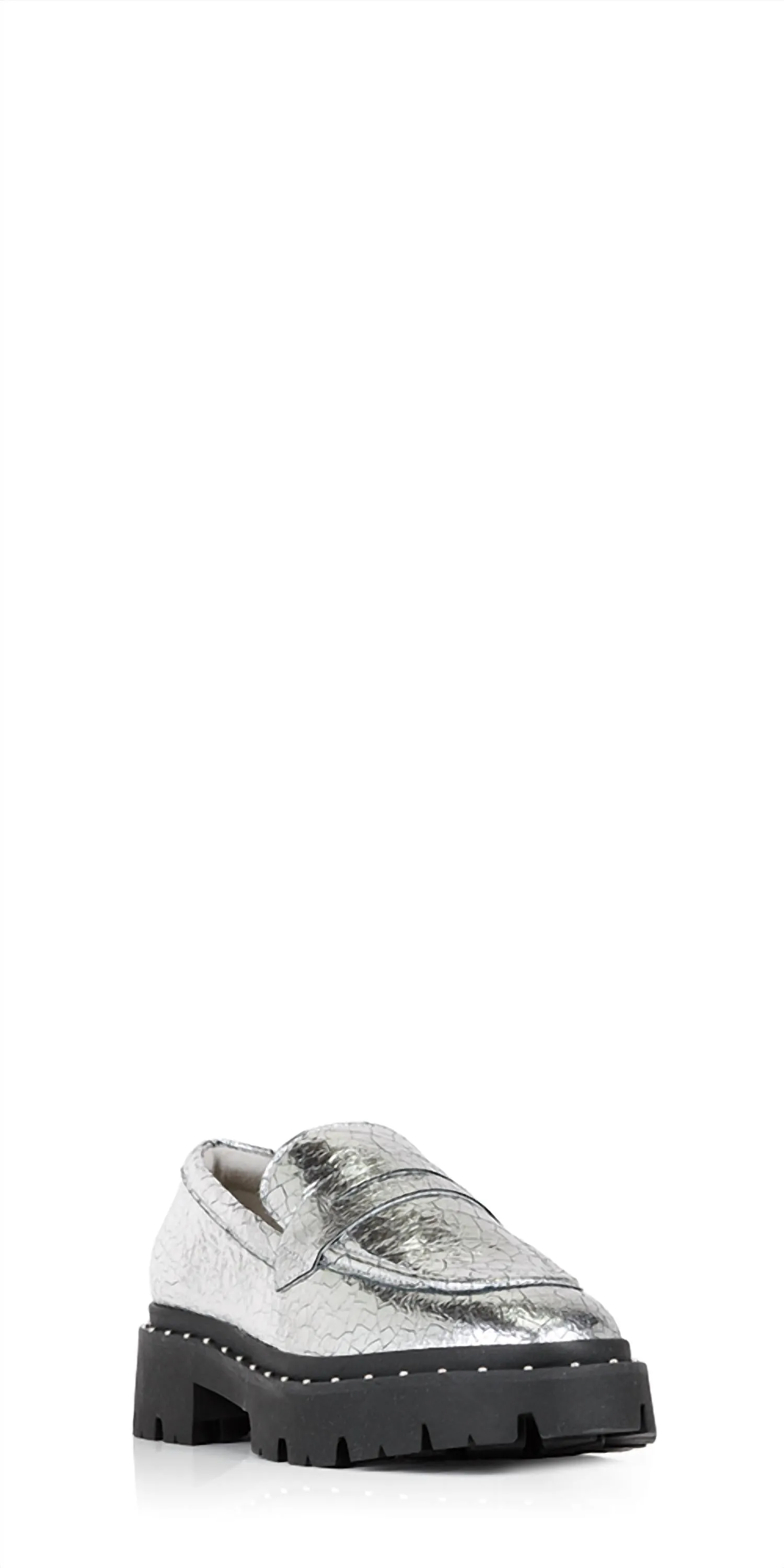 Women's Christie Studs Crackled Leather Loafer In Silver