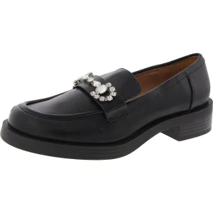 Womens Embellished Faux Leather Loafers