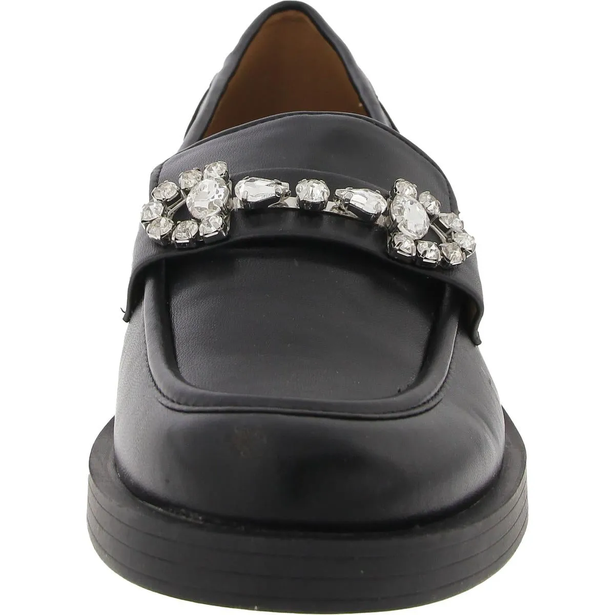 Womens Embellished Faux Leather Loafers