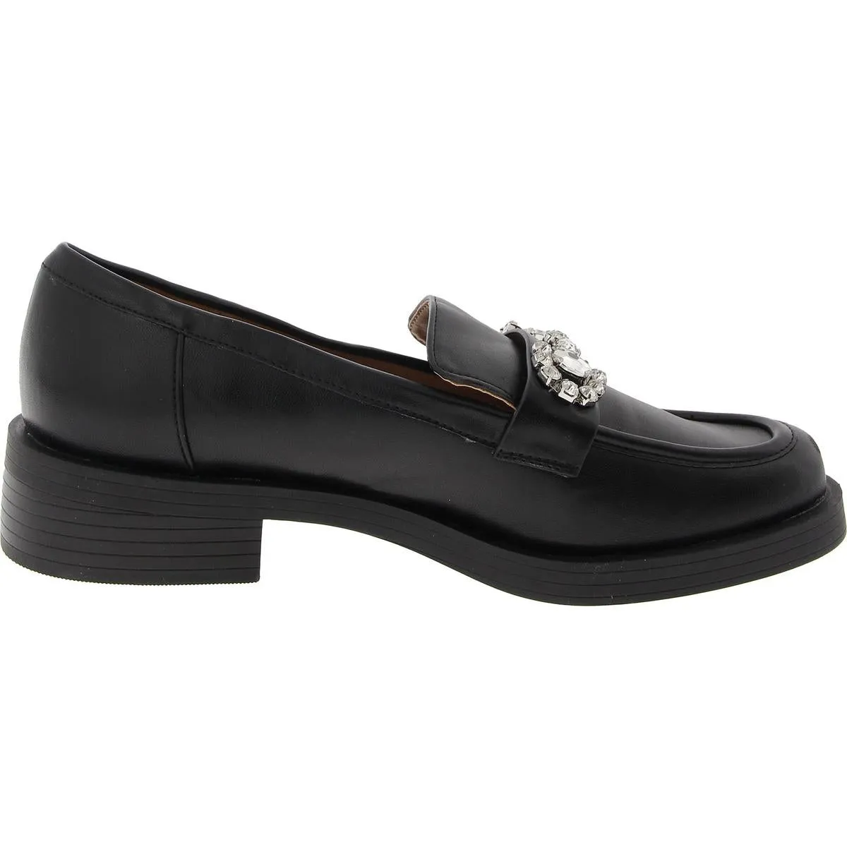 Womens Embellished Faux Leather Loafers