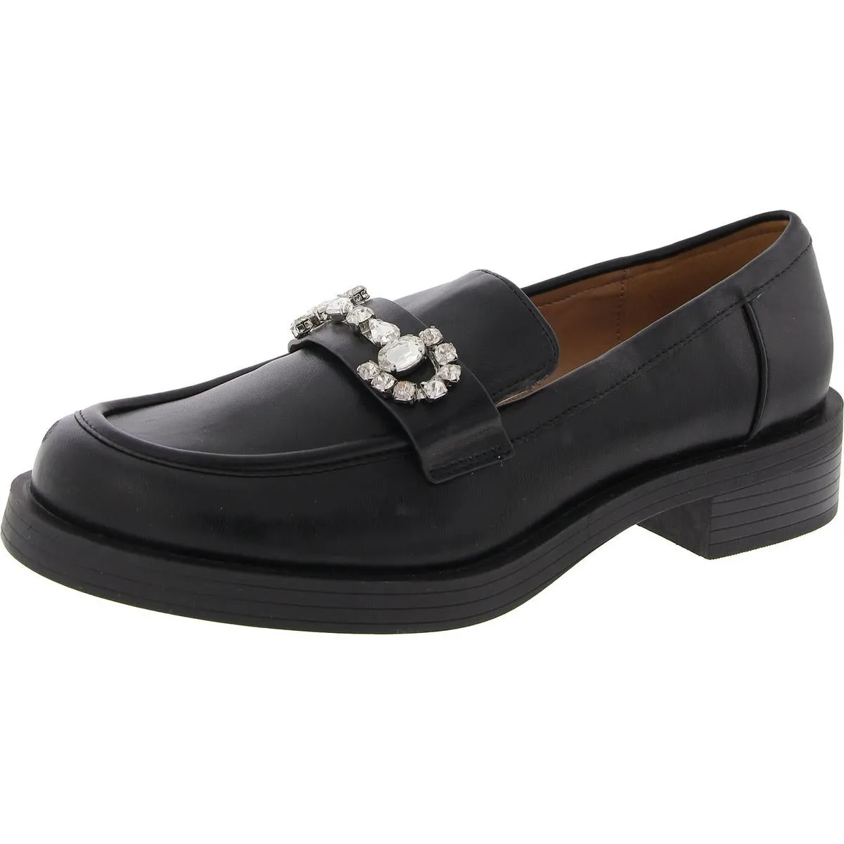 Womens Embellished Faux Leather Loafers