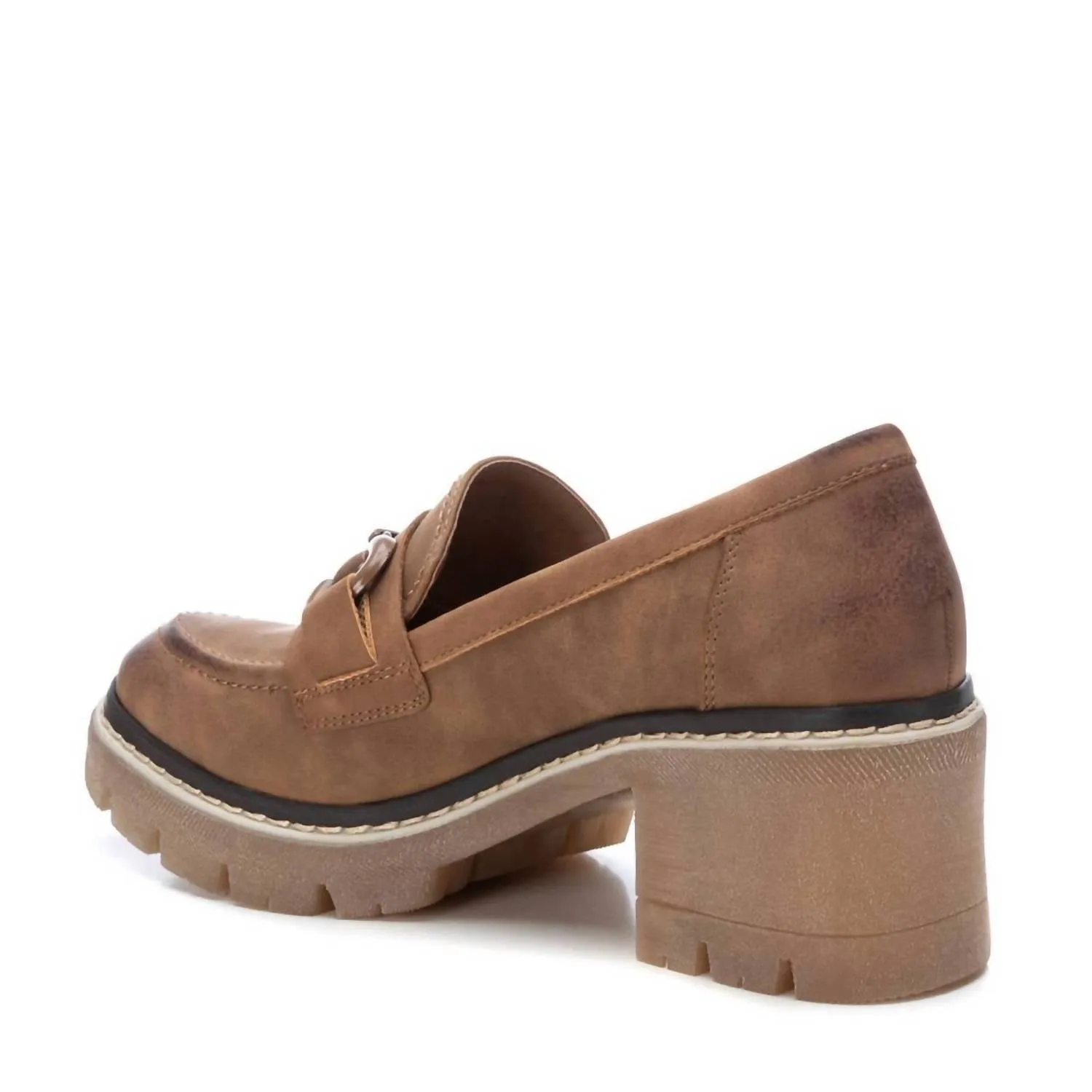 Women's Heeled Moccasins In Camel