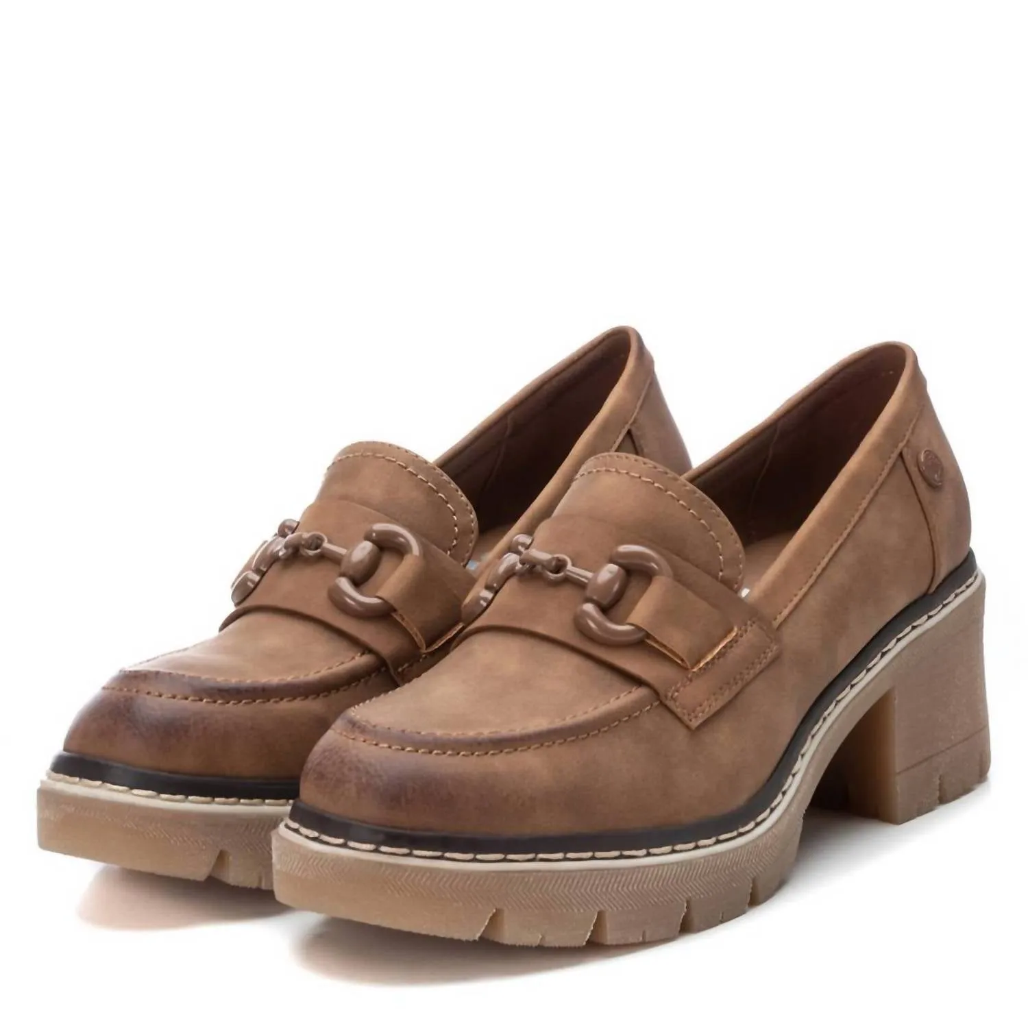 Women's Heeled Moccasins In Camel