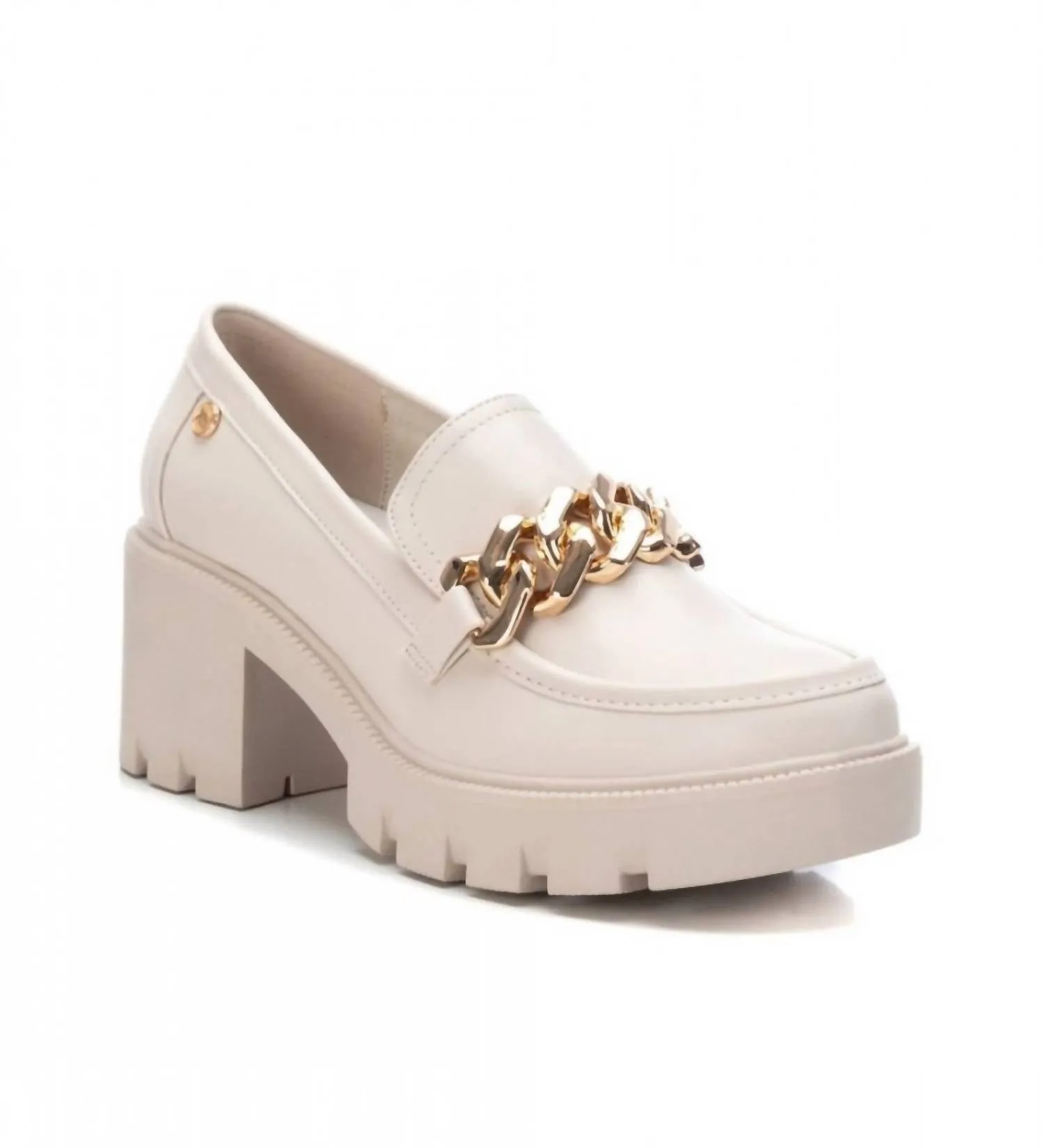 Women's Heeled Moccasins In Light Beige