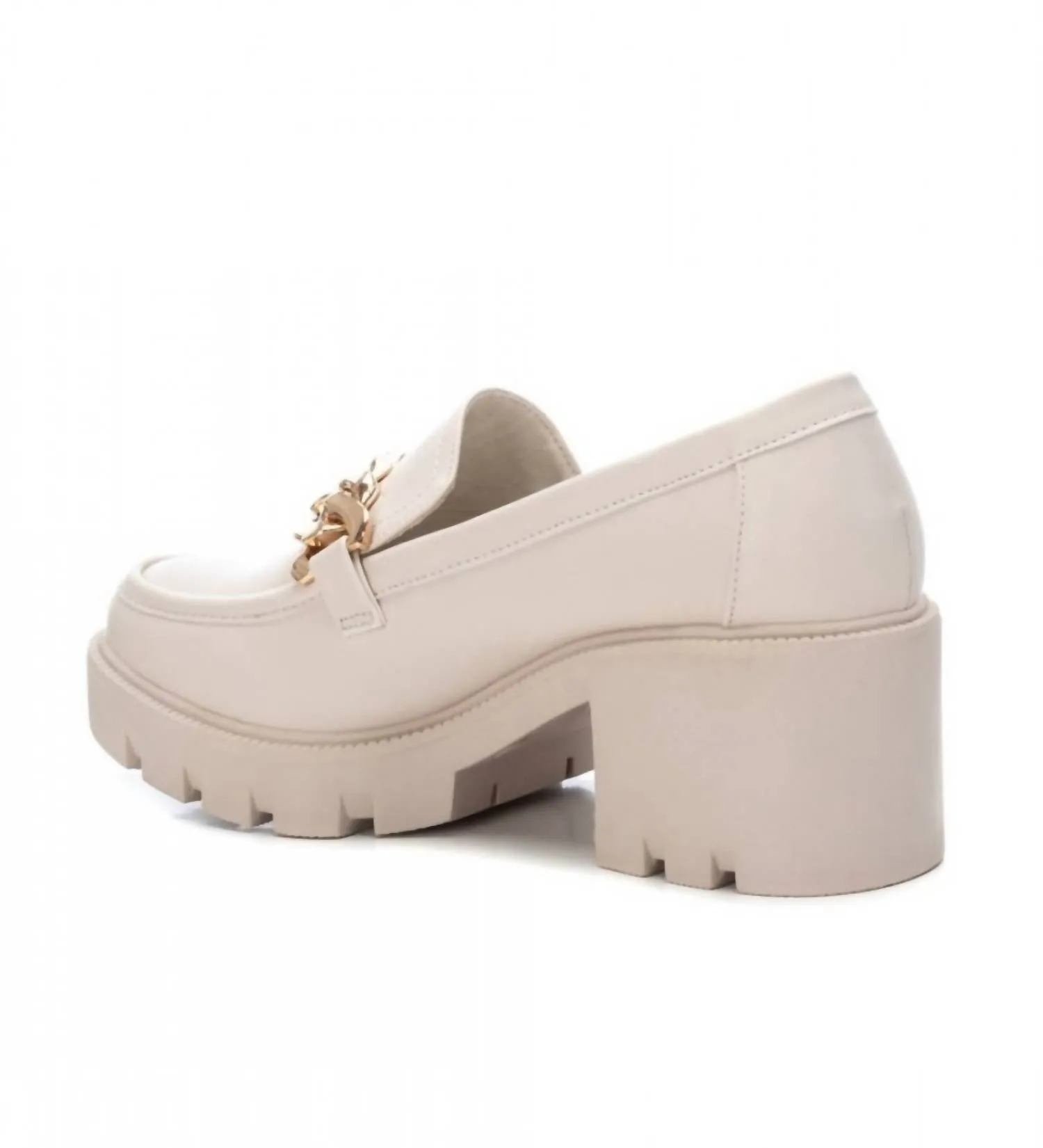 Women's Heeled Moccasins In Light Beige
