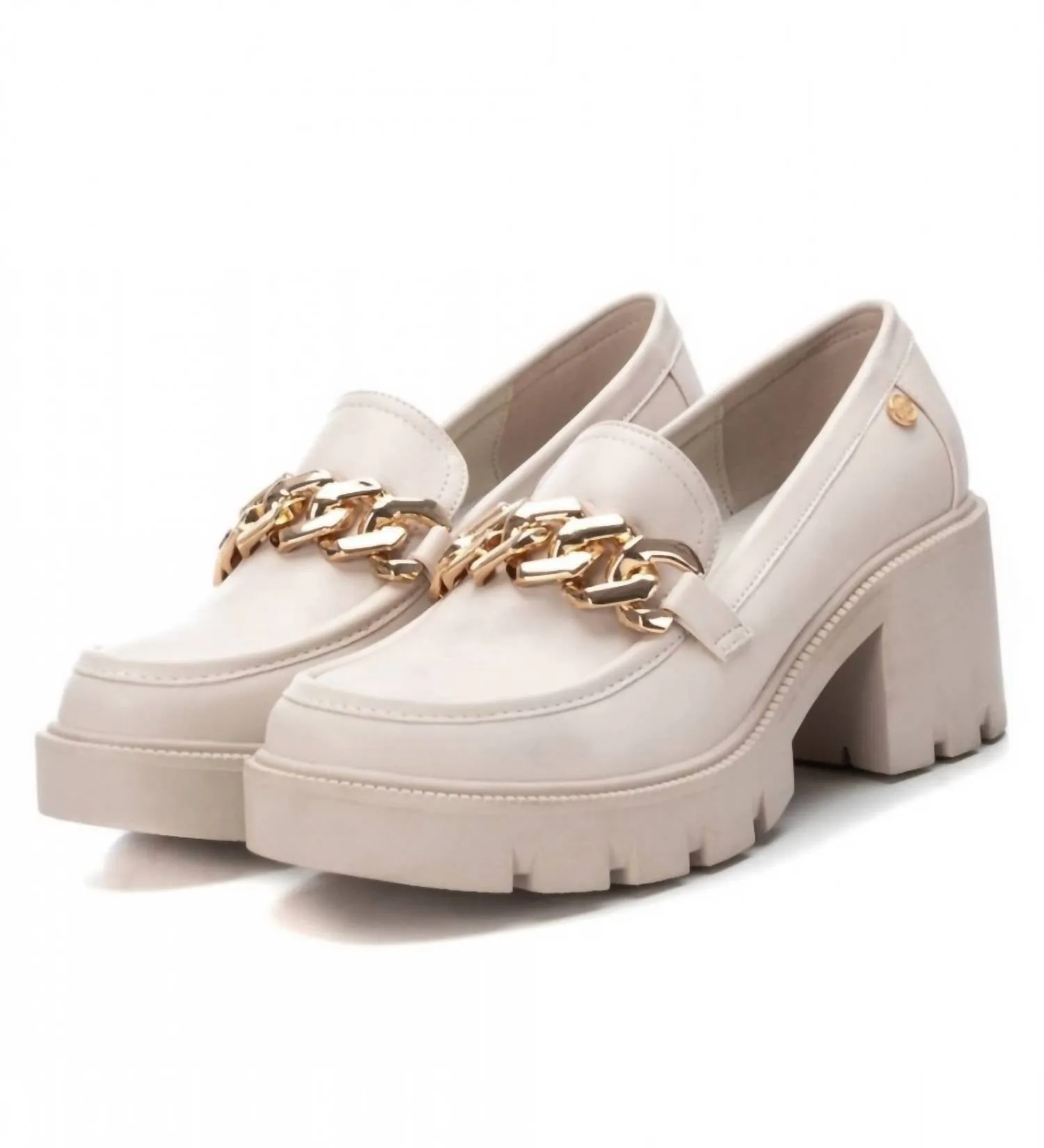 Women's Heeled Moccasins In Light Beige